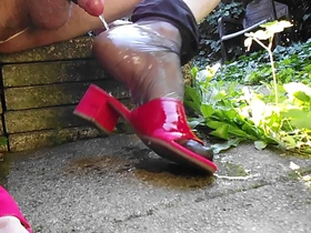 Sissy pissing outdoor