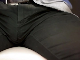 Cam under the table in the office his cock bulge...